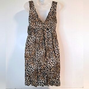 NWT Sele Women's Dress Size Medium Leopard Print Sleeveless Lined V Neck
